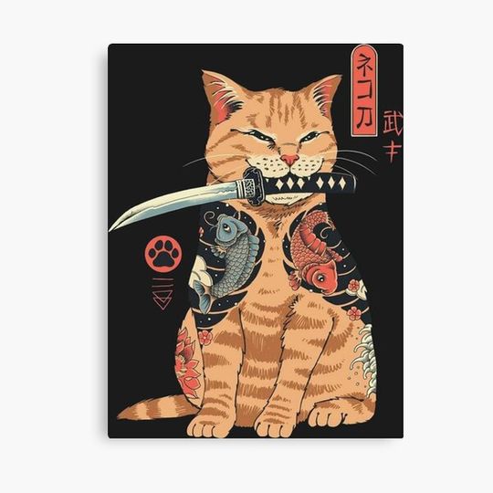 Discover Japan cat -samurai art Canvas