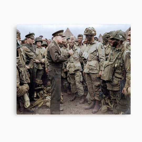 Discover General Dwight D. Eisenhower addresses American paratroopers prior to D-Day. Canvas