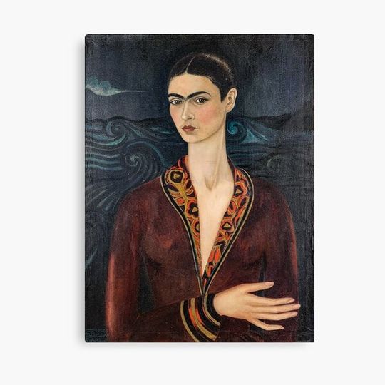 Discover Self-portrait wearing a velvet dress by Frida Kahlo Canvas