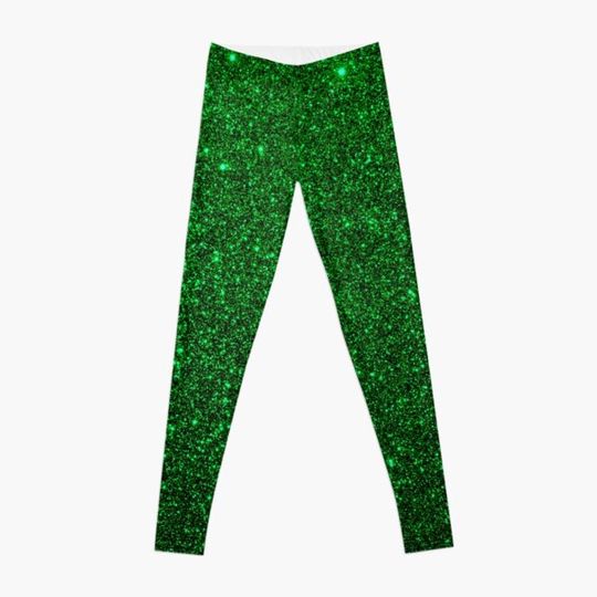 Discover Christmas Evergreen Green Sparkly Faux Glitter Leggings