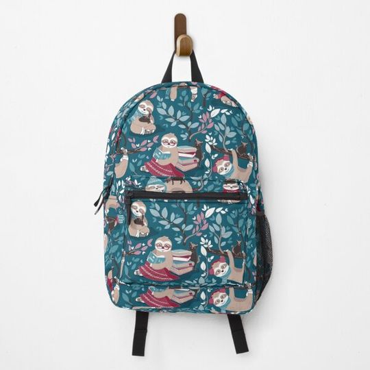 Discover Hygge sloth // turquoise and red Backpack