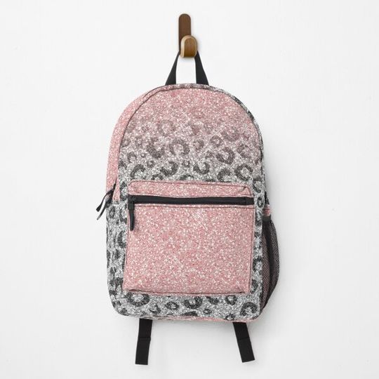 Discover Elegant Rose Gold & Silver Glitter Leopard Print Backpack