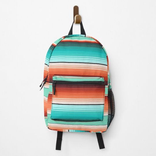 Discover Teal Turquoise and Burnt Orange Southwest Serape Blanket Stripes Backpack