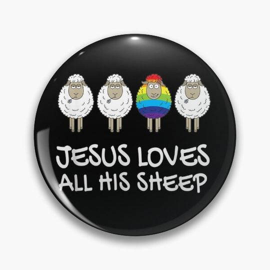 Discover Rainbow Pride Gay Christian LGBTQ+ Jesus Loves All Pin Button