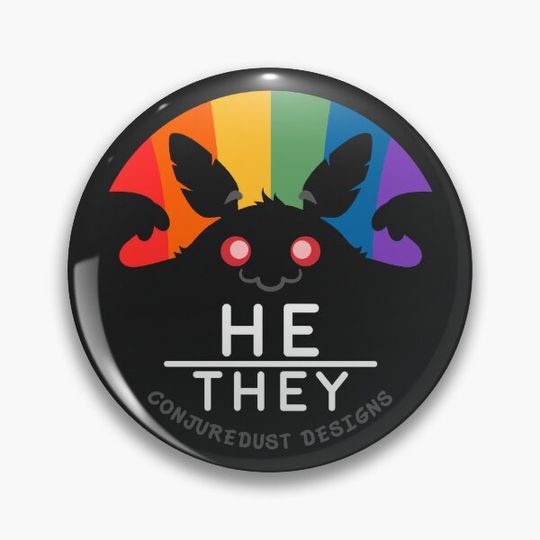 Discover Cryptid Pronouns: He/They Pin Button
