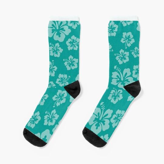 Discover Tropical Teal Hibiscus Flower Floral Pattern Hawaiian Print Socks
