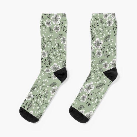 Discover Sage green floral Socks