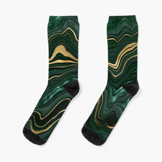 Discover Emerald Green and Gold  Malachite Pattern Socks