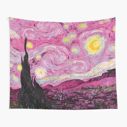 Discover Van Gogh - Pink Starry Night Tapestry