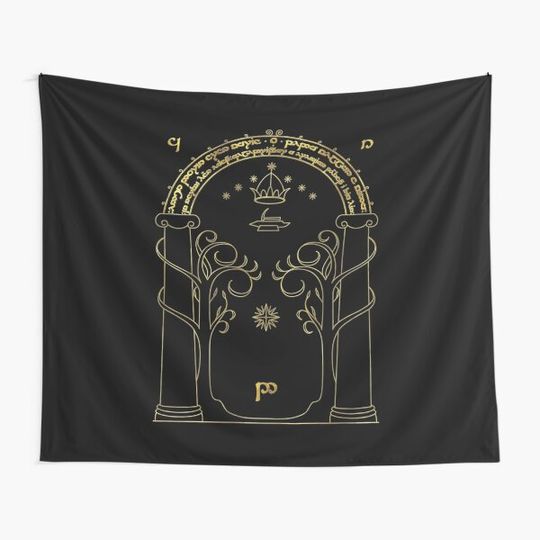 Discover Gate to Moria Gold SUPER HI-RES VECTOR Tapestry