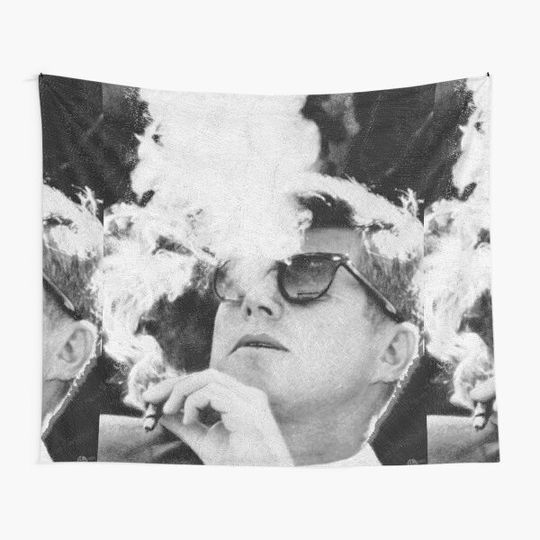 Discover John F Kennedy Cigar And Sunglasses Black And White JFK Tapestry