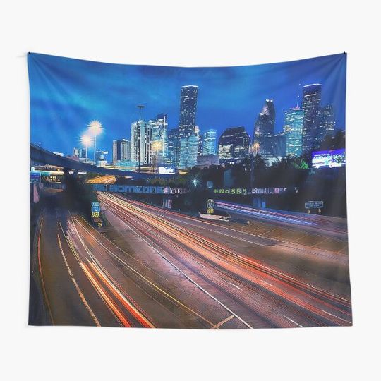 Discover Houston Skyline Tapestry