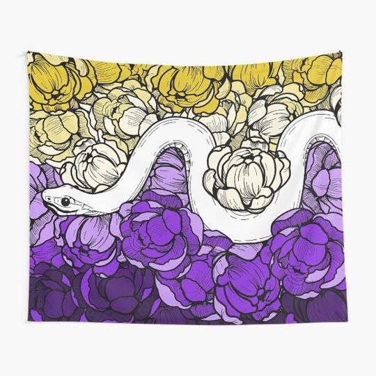 Discover Floral Snake Nonbinary Pride Flag Tapestry