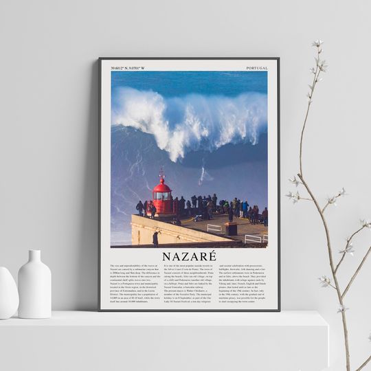 Discover Nazare surfing Portugal poster
