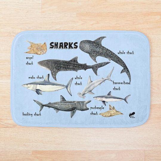 Discover Sharks for shark lovers Bath Mat