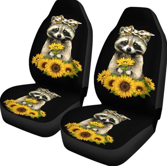 Discover Sunflowers Racoon Car Seat Covers, Sunflower Seat Covers