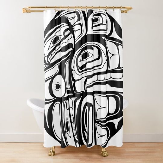 Discover Orca Circle formline pendant native american salish blackfish Shower Curtain