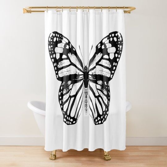 Discover Monarch Butterfly | Vintage Butterflies | Black and White | Shower Curtain