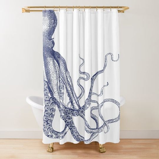 Discover Half Octopus | Right Side | Vintage Shower Curtains
