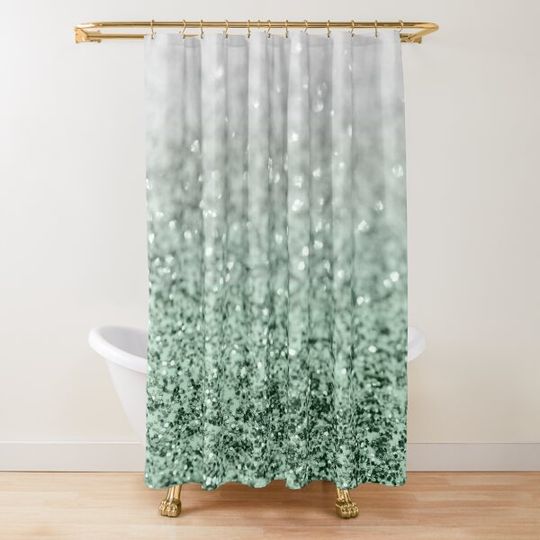 Discover Silver Pastel Mint Green Ocean Glitter Glam #1 (Faux Glitter) #shiny #decor #art Shower Curtain