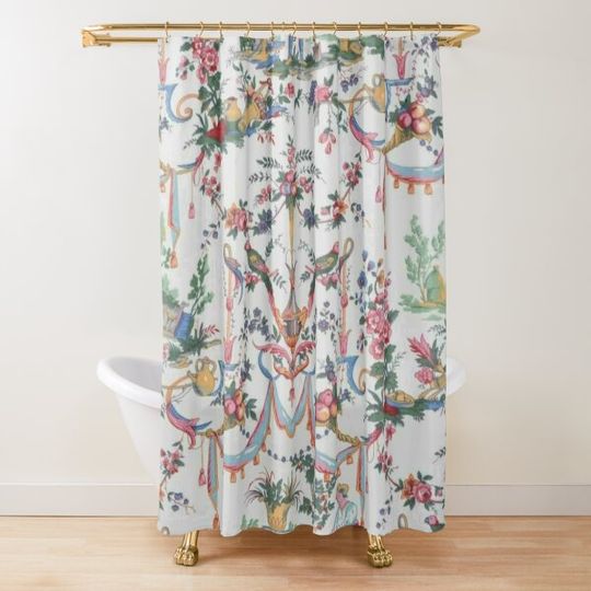 Discover Colorful Toile de Jouy Shower Curtain