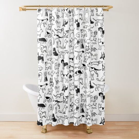 Discover Black and White Dogs Pattern Shower Curtain
