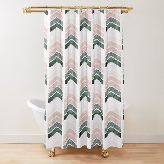 Discover Scandi Blush Pink + green Shower Curtain