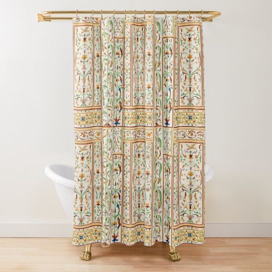 Discover Vintage Italian lithograph design in earth tones Shower Curtain