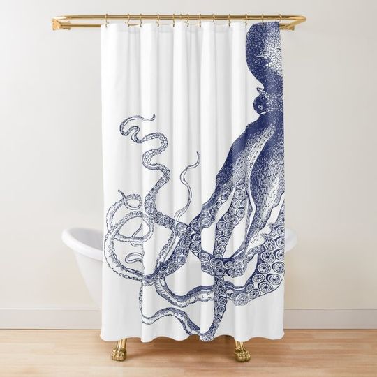 Discover Half Octopus | Left Side | Vintage Shower Curtains