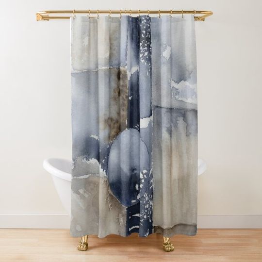 Discover Blue brown watercolor abstract Shower Curtain