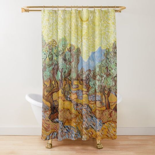 Discover Vincent Van Gogh "Olive Trees with Yellow Sky and Sun", 1889 Shower Curtain