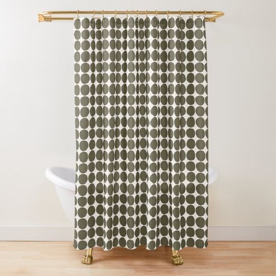 Discover Mid Century Modern Olive Green and Ivory Shower Curtain