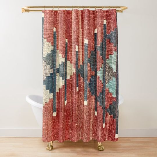 Discover Vintage Kars Decorative Kilim, Navaho Weave, Woven Aztec Textile Shower Curtain