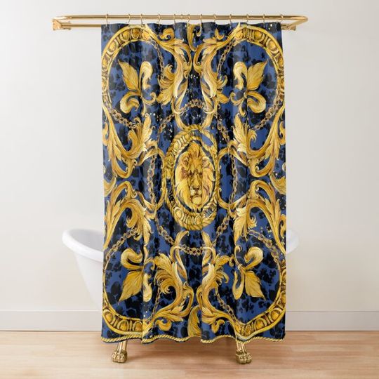 Discover golden lion and damask ornament. Shower Curtain