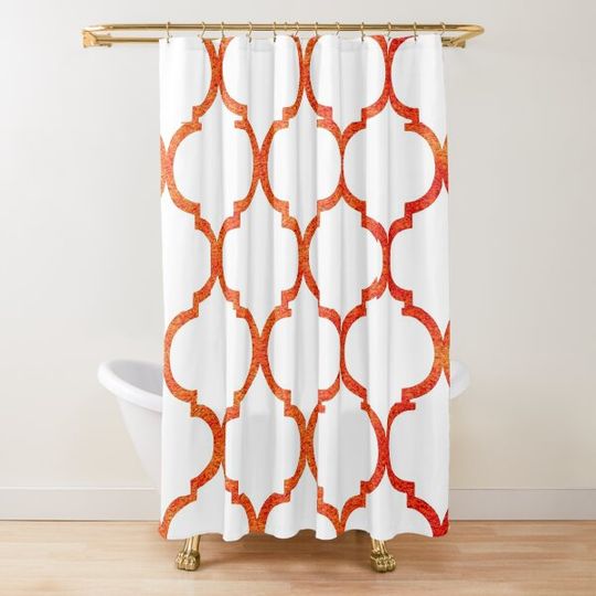 Discover Modern Orange and White Moroccan Quatrefoil Pattern Shower Curtain