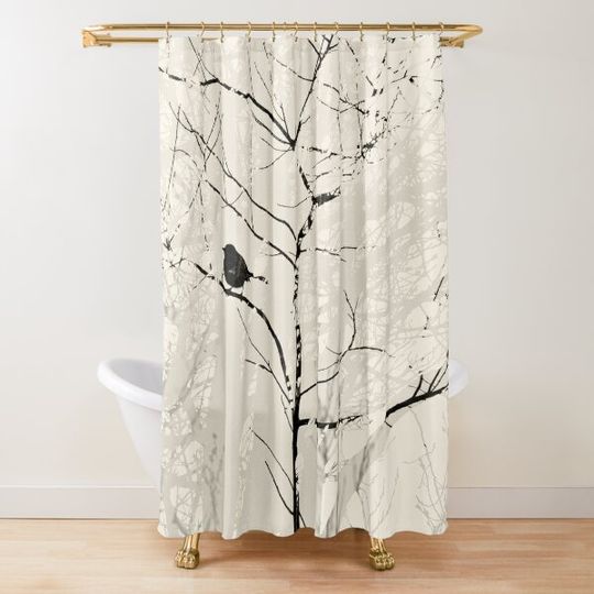 Discover Mockingbird in Tree Black Cream Silhouette Shower Curtain