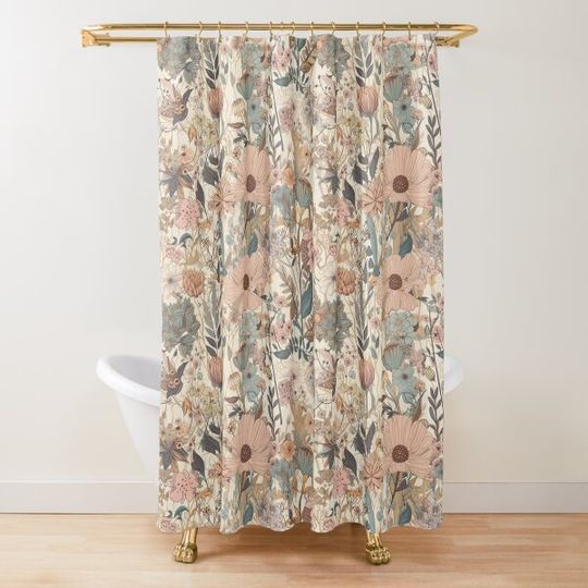 Discover Boho Wildflowers Pattern 02 | Beautiful Vintage Floral Seamless Shower Curtain
