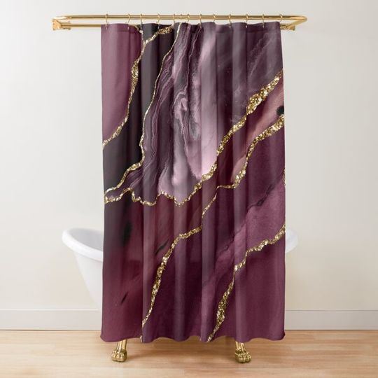 Discover Burgundy Maroon Geode Agate Shower Curtain