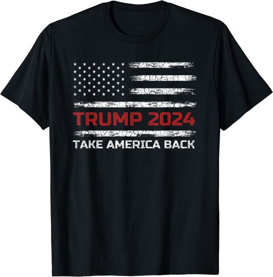 Discover Mens Trump 2024 Take America Back Election Patriotic Flag T-Shirt