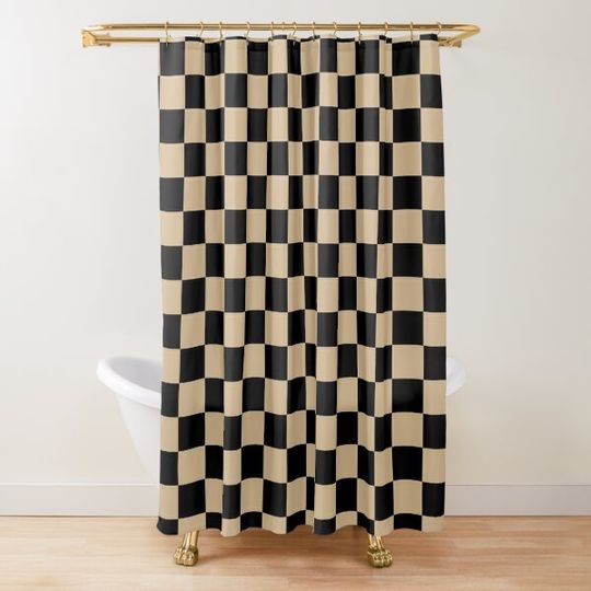 Discover Black and Tan Brown Checkerboard Shower Curtain