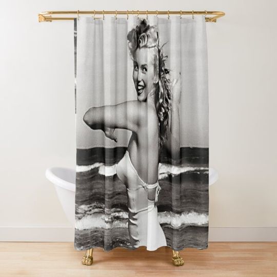 Discover "Young and Happy Marilyn Monroe" - Tobey Beach Photoshoot Shower Curtain