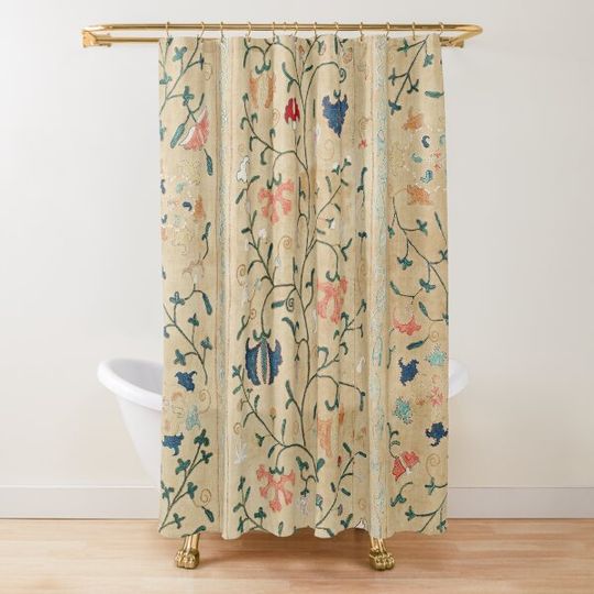 Discover Uzbekistan Suzani Nim Embroidery Print Shower Curtain