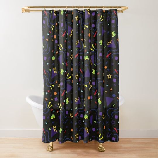Discover nostalgic 90s movie theatre / bowling alley / roller rink / arcade carpet Shower Curtain
