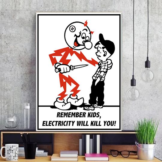 Discover Reddy Kilowatt Poster, Remember Kids Electricity Will Kill You