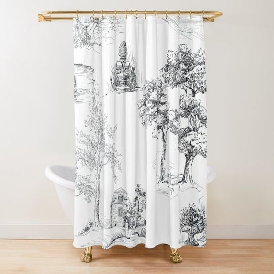 Discover Grey Toile Shower Curtain - Country Cottage Design