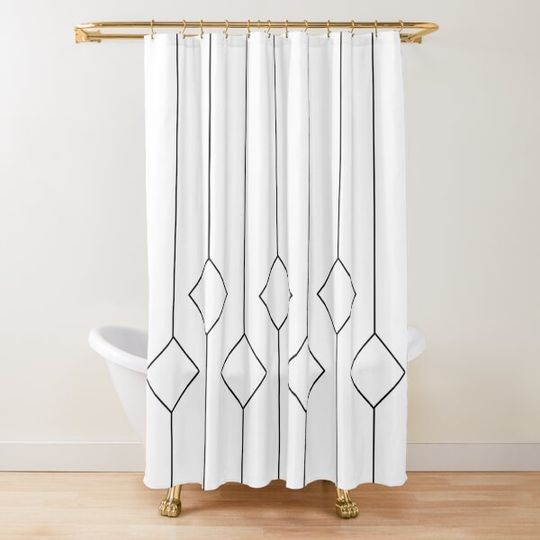 Discover Art Deco Diamond Line Art Pattern in Black and White Shower Curtain