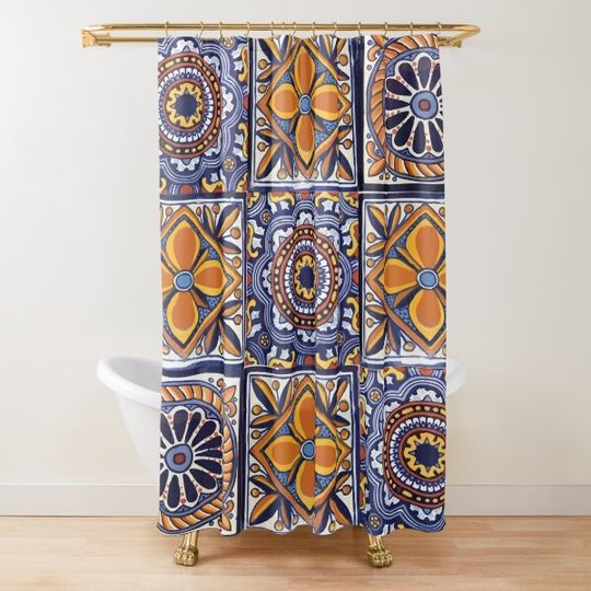 Discover Mix yellow mexican tiles Shower Curtain