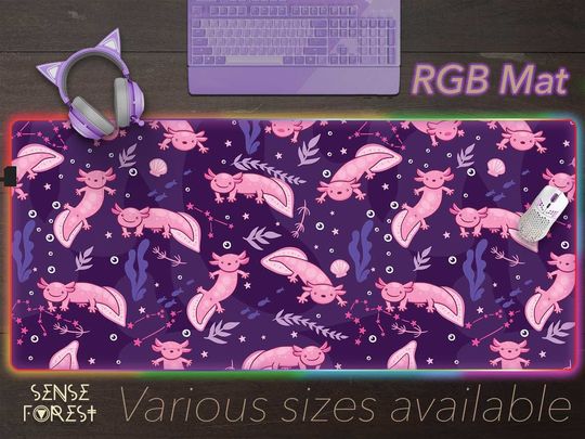 Discover Kawaii Axolotl XXL RGB Gaming Mouse Pad, walking fish Long RGB desk mat