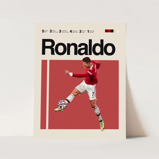 Discover Cristiano Ronaldo Inspired Poster, United poster Minimalist, Helvetica, Mid-Century Modern