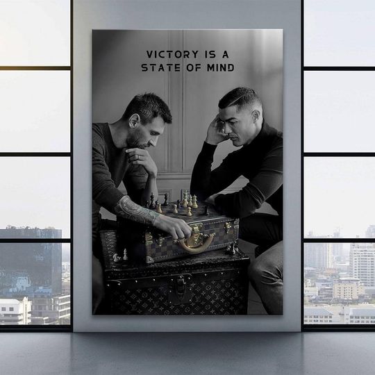 Discover Messi & Ronaldo Chess Poster, Football Legends Canvas, Soccer Player Poster